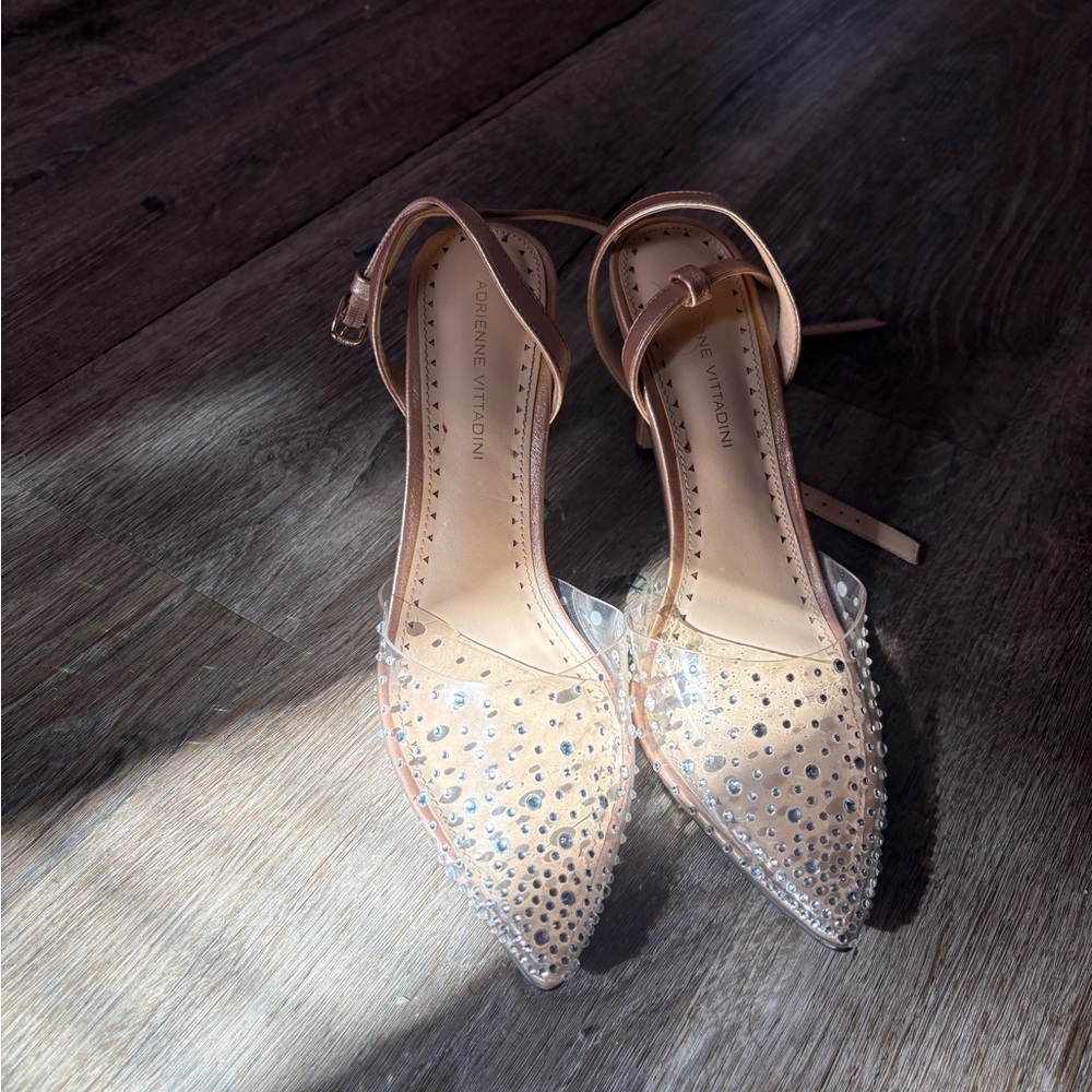 Adrienne Vittadini Nude and Silver Embellished Heels